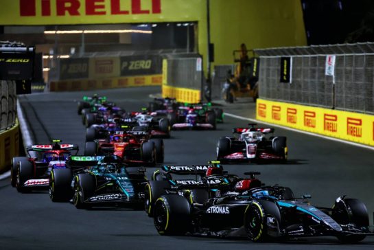 George Russell (GBR) Mercedes AMG F1 W15 at the start of the race.
09.03.2024. Formula 1 World Championship, Rd 2, Saudi Arabian Grand Prix, Jeddah, Saudi Arabia, Race Day.
- www.xpbimages.com, EMail: requests@xpbimages.com © Copyright: Batchelor / XPB Images