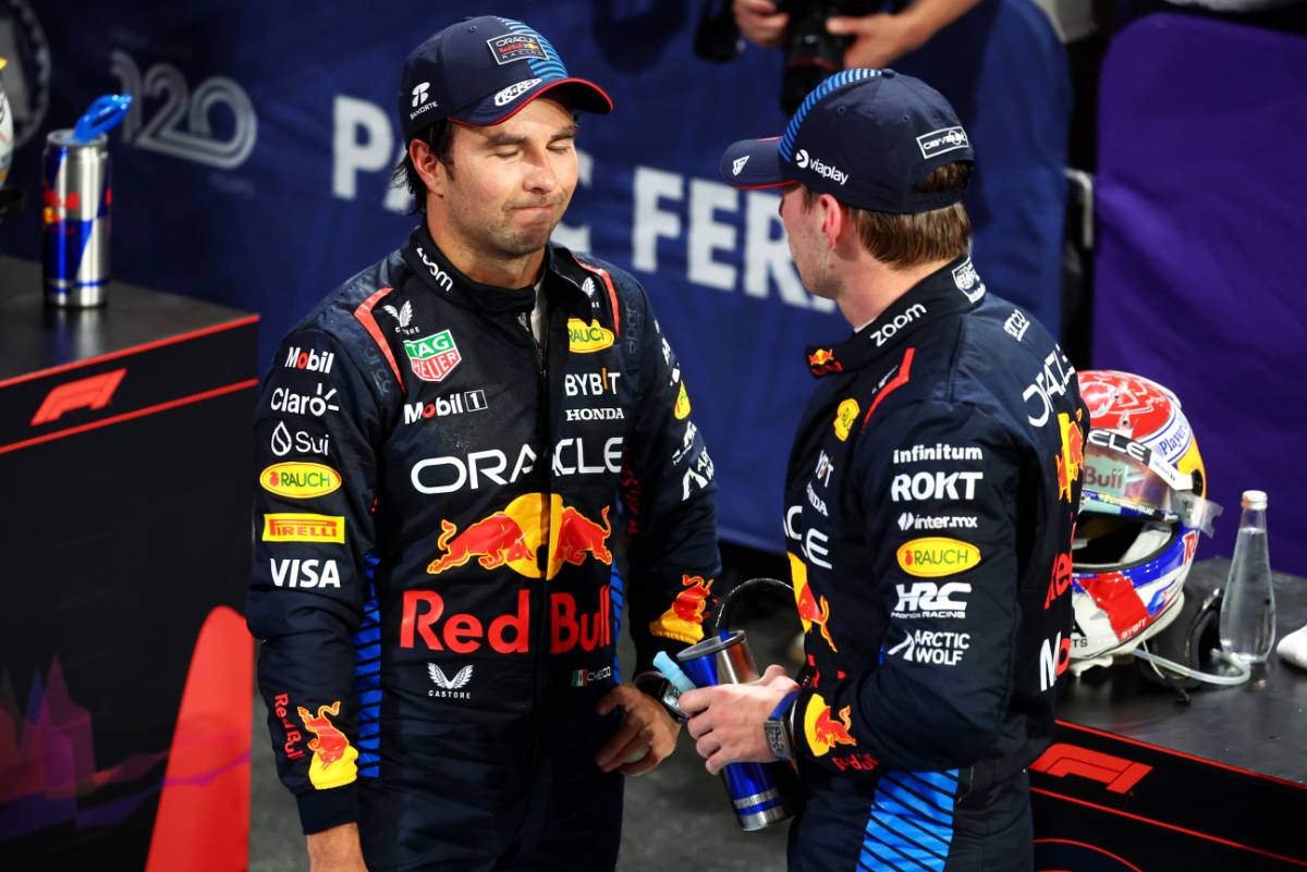 (L to R): Second placed Sergio Perez (MEX) Red Bull Racing and race winner Max Verstappen (NLD) Red Bull Racing in parc ferme.
09.03.2024. Formula 1 World Championship, Rd 2, Saudi Arabian Grand Prix, Jeddah, Saudi Arabia, Race Day.
- www.xpbimages.com, EMail: requests@xpbimages.com © Copyright: Batchelor / XPB Images