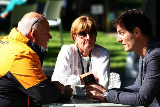 (L to R): Rob Marshall (GBR) McLaren Technical Director; Ann Neal (GBR); and Mark Webber (AUS) Channel 4 Presenter / Driver Manager.
21.03.2024. Formula 1 World Championship, Rd 3, Australian Grand Prix, Albert Park, Melbourne, Australia, Preparation Day.
 - www.xpbimages.com, EMail: requests@xpbimages.com © Copyright: Coates / XPB Images