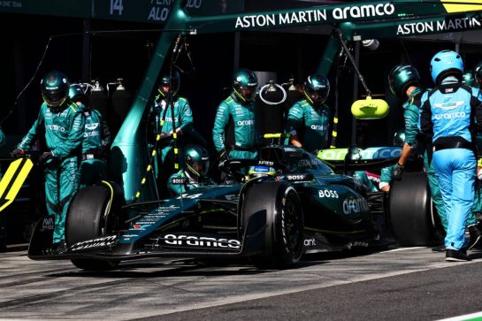 Fernando Alonso (ESP) Aston Martin F1 Team AMR24 makes a pit stop.
24.03.2024. Formula 1 World Championship, Rd 3, Australian Grand Prix, Albert Park, Melbourne, Australia, Race Day.
- www.xpbimages.com, EMail: requests@xpbimages.com © Copyright: Batchelor / XPB Images