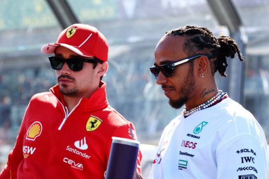 (L to R): Charles Leclerc (MON) Ferrari and Lewis Hamilton (GBR) Mercedes AMG F1 on the drivers' parade.
24.03.2024. Formula 1 World Championship, Rd 3, Australian Grand Prix, Albert Park, Melbourne, Australia, Race Day.
 - www.xpbimages.com, EMail: requests@xpbimages.com © Copyright: Coates / XPB Images