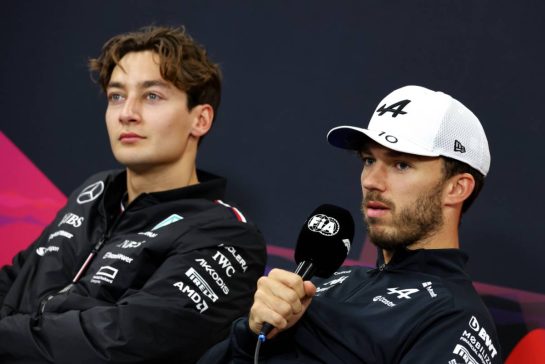 Pierre Gasly (FRA) Alpine F1 Team and George Russell (GBR) Mercedes AMG F1 in the FIA Press Conference.
04.04.2024. Formula 1 World Championship, Rd 4, Japanese Grand Prix, Suzuka, Japan, Preparation Day.
- www.xpbimages.com, EMail: requests@xpbimages.com © Copyright: Moy / XPB Images