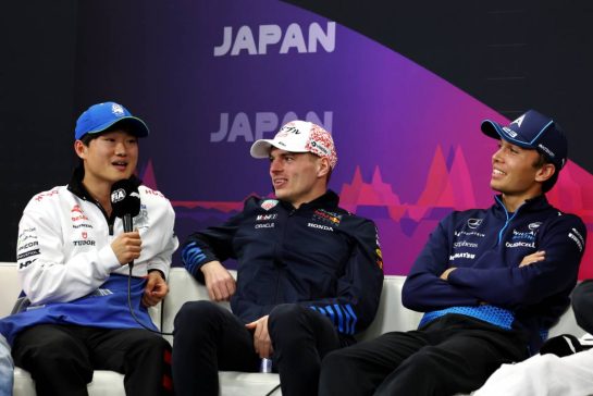 (L to R): Yuki Tsunoda (JPN) RB; Max Verstappen (NLD) Red Bull Racing; and Alexander Albon (THA) Williams Racing, in the FIA Press Conference.
04.04.2024. Formula 1 World Championship, Rd 4, Japanese Grand Prix, Suzuka, Japan, Preparation Day.
- www.xpbimages.com, EMail: requests@xpbimages.com © Copyright: Moy / XPB Images