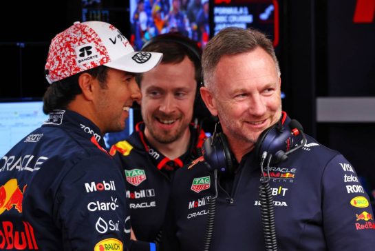(L to R): Sergio Perez (MEX) Red Bull Racing and Christian Horner (GBR) Red Bull Racing Team Principal.
06.04.2024. Formula 1 World Championship, Rd 4, Japanese Grand Prix, Suzuka, Japan, Qualifying Day.
 - www.xpbimages.com, EMail: requests@xpbimages.com © Copyright: Coates / XPB Images