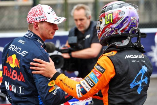 (L to R): Max Verstappen (NLD) Red Bull Racing celebrates his pole position with third placed Lando Norris (GBR) McLaren in qualifying parc ferme.
06.04.2024. Formula 1 World Championship, Rd 4, Japanese Grand Prix, Suzuka, Japan, Qualifying Day.
- www.xpbimages.com, EMail: requests@xpbimages.com © Copyright: Batchelor / XPB Images