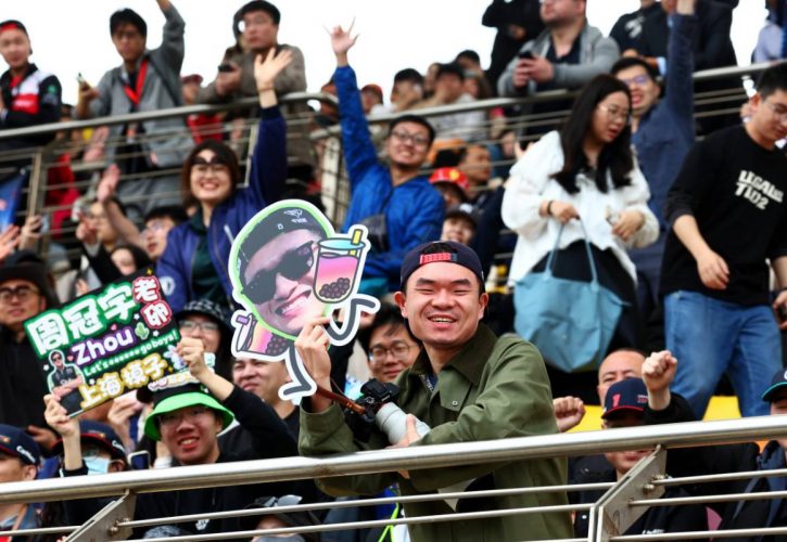 Circuit atmosphere - fans in the grandstand. 20.04.2024. Formula 1 World Championship, Rd 5, Chinese Grand Prix, Shanghai, China, Sprint and Qualifying Day. - www.xpbimages.com, EMail: requests@xpbimages.com © Copyright: Coates / XPB Images