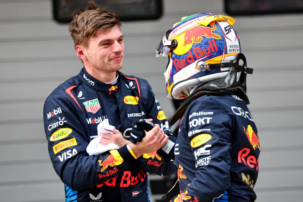 (L to R): Max Verstappen (NLD) Red Bull Racing celebrates his pole position with second placed team mate Sergio Perez (MEX) Red Bull Racing in qualifying parc ferme. 20.04.2024. Formula 1 World Championship, Rd 5, Chinese Grand Prix, Shanghai, China, Sprint and Qualifying Day. - www.xpbimages.com, EMail: requests@xpbimages.com © Copyright: Batchelor / XPB Images