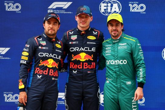 Qualifying top three in parc ferme (L to R): Sergio Perez (MEX) Red Bull Racing, second; Max Verstappen (NLD) Red Bull Racing, pole position; Fernando Alonso (ESP) Aston Martin F1 Team, third.
20.04.2024. Formula 1 World Championship, Rd 5, Chinese Grand Prix, Shanghai, China, Sprint and Qualifying Day.
- www.xpbimages.com, EMail: requests@xpbimages.com © Copyright: Batchelor / XPB Images