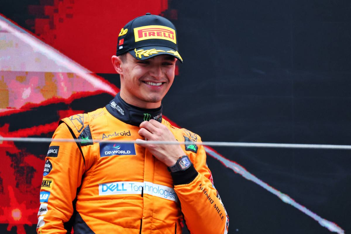 Lando Norris (GBR) McLaren celebrates his second position on the podium.
21.04.2024. Formula 1 World Championship, Rd 5, Chinese Grand Prix, Shanghai, China, Race Day.
- www.xpbimages.com, EMail: requests@xpbimages.com © Copyright: Batchelor / XPB Images