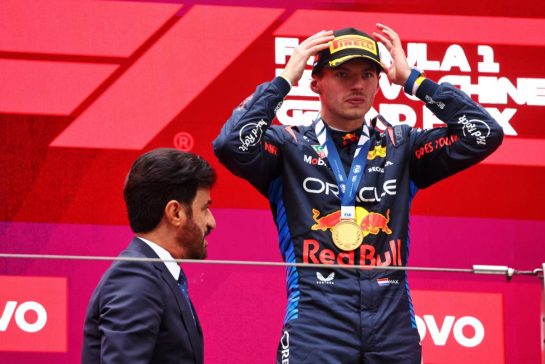 Race winner Max Verstappen (NLD) Red Bull Racing celebrates on the podium.
21.04.2024. Formula 1 World Championship, Rd 5, Chinese Grand Prix, Shanghai, China, Race Day.
- www.xpbimages.com, EMail: requests@xpbimages.com © Copyright: Batchelor / XPB Images