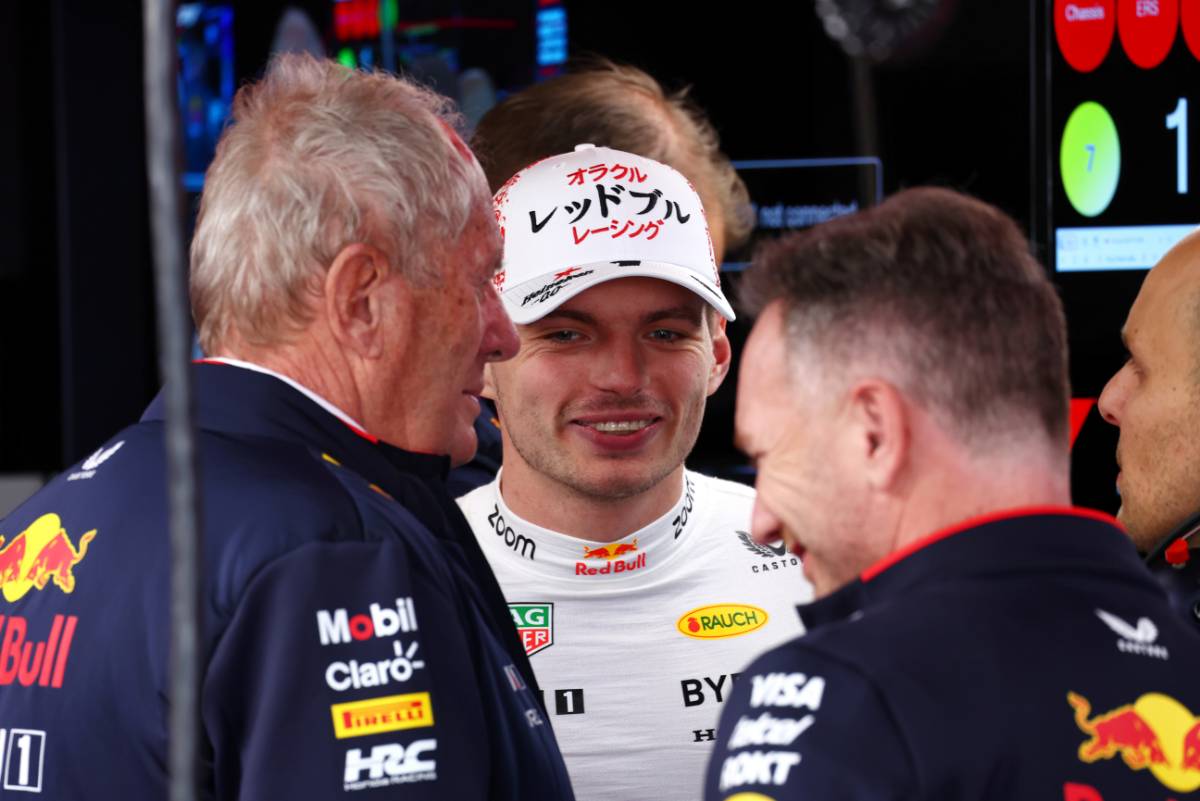 Max Verstappen (NLD) Red Bull Racing with Dr Helmut Marko (AUT) Red Bull Motorsport Consultant and Christian Horner (GBR) Red Bull Racing Team Principal.
06.04.2024. Formula 1 World Championship, Rd 4, Japanese Grand Prix, Suzuka, Japan, Qualifying Day.
 - www.xpbimages.com, EMail: requests@xpbimages.com © Copyright: Coates / XPB Images