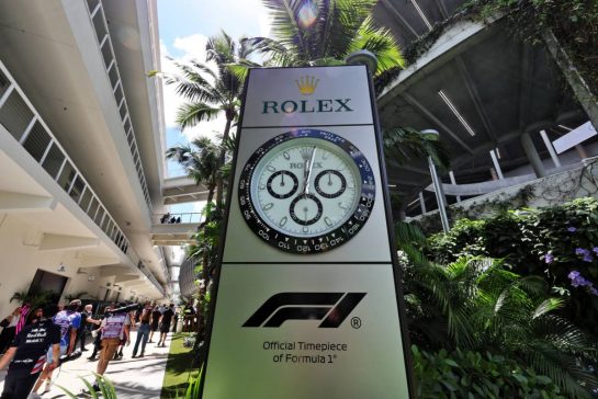 Circuit atmosphere - Rolex clock in the paddock.
03.05.2024. Formula 1 World Championship, Rd 6, Miami Grand Prix, Miami, Florida, USA, Sprint Qualifying Day.
- www.xpbimages.com, EMail: requests@xpbimages.com © Copyright: Moy / XPB Images