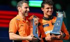 (L to R): Andrea Stella (ITA) McLaren Team Principal and race winner Lando Norris (GBR) McLaren celebrate on the podium. 05.05.2024. Formula 1 World Championship, Rd 6, Miami Grand Prix, Miami, Florida, USA, Race Day. - www.xpbimages.com, EMail: requests@xpbimages.com © Copyright: Price / XPB Images