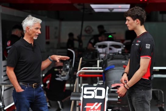 Oliver Bearman (GBR) Ferrari Reserve Driver (Right) with Damon Hill (GBR) Sky Sports Presenter.
16.05.2024. Formula 1 World Championship, Rd 7, Emilia Romagna Grand Prix, Imola, Italy, Preparation Day.
 - www.xpbimages.com, EMail: requests@xpbimages.com © Copyright: Staley / XPB Images