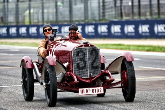 George Russell (GBR) Mercedes AMG F1 and Timo Glock (GER) in vintage race overalls in a 1924 Targa Florio Mercedes racing car.
16.05.2024. Formula 1 World Championship, Rd 7, Emilia Romagna Grand Prix, Imola, Italy, Preparation Day.
- www.xpbimages.com, EMail: requests@xpbimages.com © Copyright: Batchelor / XPB Images