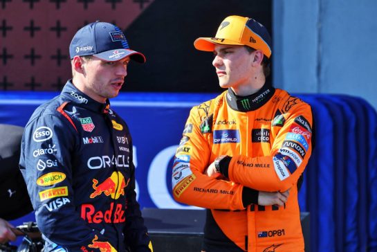 (L to R): Pole sitter Max Verstappen (NLD) Red Bull Racing in qualifying parc ferme with second placed Oscar Piastri (AUS) McLaren.
18.05.2024. Formula 1 World Championship, Rd 7, Emilia Romagna Grand Prix, Imola, Italy, Qualifying Day.
- www.xpbimages.com, EMail: requests@xpbimages.com © Copyright: Batchelor / XPB Images