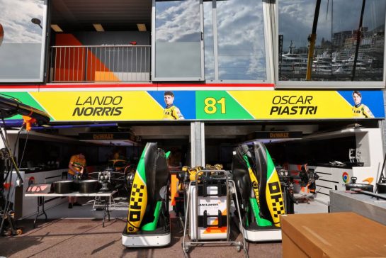 McLaren Pit garages.
23.05.2024. Formula 1 World Championship, Rd 8, Monaco Grand Prix, Monte Carlo, Monaco, Preparation Day.
- www.xpbimages.com, EMail: requests@xpbimages.com © Copyright: Batchelor / XPB Images