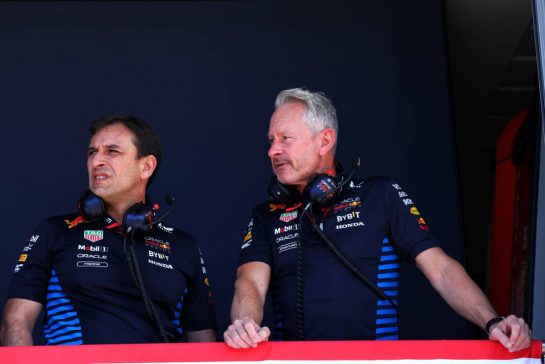 (L to R): Pierre Wache (FRA) Red Bull Racing Technical Director with Jonathan Wheatley (GBR) Red Bull Racing Team Manager.
25.05.2024. Formula 1 World Championship, Rd 8, Monaco Grand Prix, Monte Carlo, Monaco, Qualifying Day.
- www.xpbimages.com, EMail: requests@xpbimages.com © Copyright: Batchelor / XPB Images