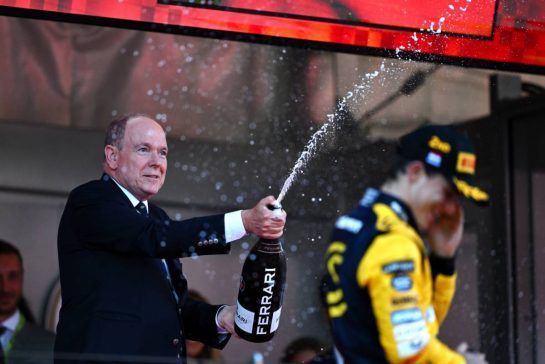HSH Prince Albert of Monaco (MON) celebrates with the champagne on the podium.
26.05.2024. Formula 1 World Championship, Rd 8, Monaco Grand Prix, Monte Carlo, Monaco, Race Day.
- www.xpbimages.com, EMail: requests@xpbimages.com © Copyright: Price / XPB Images