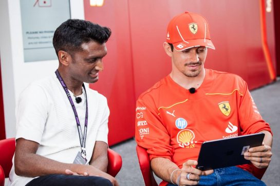 Charles Leclerc (MON) Ferrari with Lawrence Barretto (GBR) Formula 1 Senior Writer Editor.
06.06.2024. Formula 1 World Championship, Rd 9, Canadian Grand Prix, Montreal, Canada, Preparation Day.
- www.xpbimages.com, EMail: requests@xpbimages.com © Copyright: Bearne / XPB Images