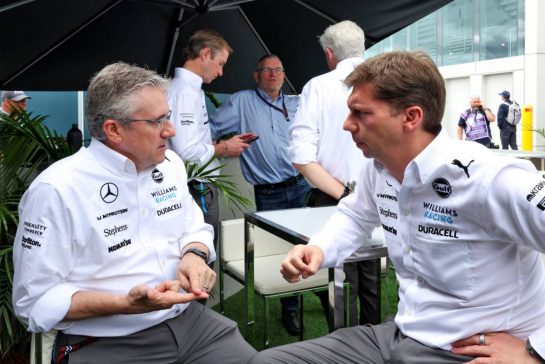 (L to R): Pat Fry (GBR) Williams Racing Chief Technical Officer with James Vowles (GBR) Williams Racing Team Principal.
08.06.2024. Formula 1 World Championship, Rd 9, Canadian Grand Prix, Montreal, Canada, Qualifying Day.
- www.xpbimages.com, EMail: requests@xpbimages.com © Copyright: Bearne / XPB Images