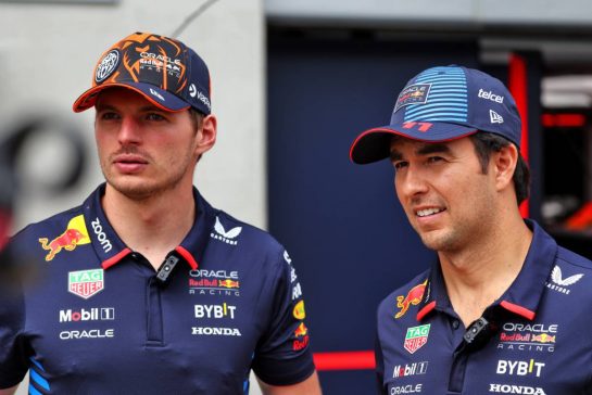 (L to R): Max Verstappen (NLD) Red Bull Racing and Sergio Perez (MEX) Red Bull Racing.
27.06.2024. Formula 1 World Championship, Rd 11, Austrian Grand Prix, Spielberg, Austria, Preparation Day.
- www.xpbimages.com, EMail: requests@xpbimages.com © Copyright: Batchelor / XPB Images