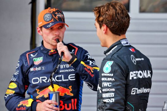 (L to R): Pole sitter Max Verstappen (NLD) Red Bull Racing in qualifying parc ferme with third placed George Russell (GBR) Mercedes AMG F1.
29.06.2024. Formula 1 World Championship, Rd 11, Austrian Grand Prix, Spielberg, Austria, Sprint and Qualifying Day.
- www.xpbimages.com, EMail: requests@xpbimages.com © Copyright: Batchelor / XPB Images