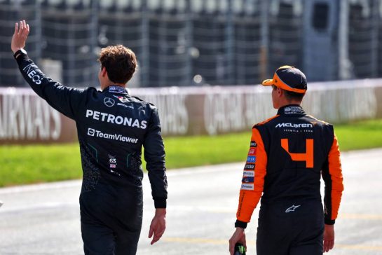 (L to R): George Russell (GBR) Mercedes AMG F1 and Lando Norris (GBR) McLaren in qualifying parc ferme.
29.06.2024. Formula 1 World Championship, Rd 11, Austrian Grand Prix, Spielberg, Austria, Sprint and Qualifying Day.
- www.xpbimages.com, EMail: requests@xpbimages.com © Copyright: Batchelor / XPB Images