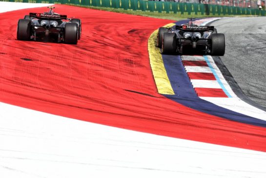 Nico Hulkenberg (GER) Haas VF-24 and Kevin Magnussen (DEN) Haas VF-24 battle for position.
30.06.2024. Formula 1 World Championship, Rd 11, Austrian Grand Prix, Spielberg, Austria, Race Day.
- www.xpbimages.com, EMail: requests@xpbimages.com © Copyright: Bearne / XPB Images