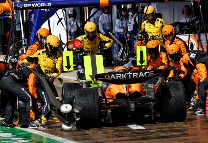 Oscar Piastri (AUS) McLaren MCL38 makes a pit stop. 07.07.2024. Formula 1 World Championship, Rd 12, British Grand Prix, Silverstone, England, Race Day. - www.xpbimages.com, EMail: requests@xpbimages.com © Copyright: Batchelor / XPB Images