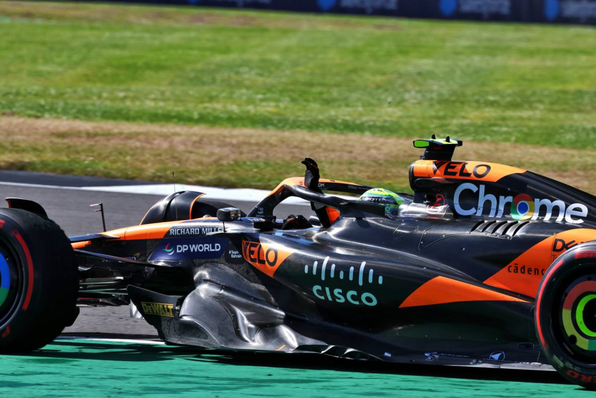 Lando Norris (GBR) McLaren MCL38 celebrates his third position at the end of the race. 07.07.2024. Formula 1 World Championship, Rd 12, British Grand Prix, Silverstone, England, Race Day. - www.xpbimages.com, EMail: requests@xpbimages.com © Copyright: Moy / XPB Images