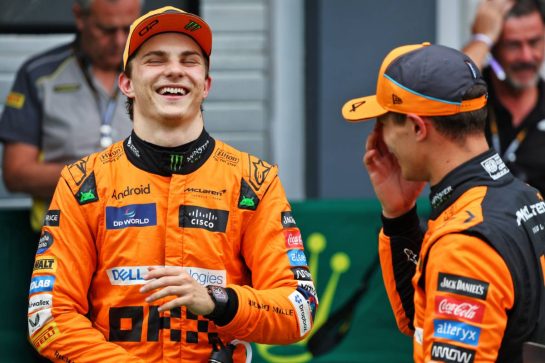 (L to R): Third placed Oscar Piastri (AUS) McLaren with pole sitter and team mate Lando Norris (GBR) McLaren in qualifying parc ferme.
20.07.2024. Formula 1 World Championship, Rd 13, Hungarian Grand Prix, Budapest, Hungary, Qualifying Day.
- www.xpbimages.com, EMail: requests@xpbimages.com © Copyright: Batchelor / XPB Images