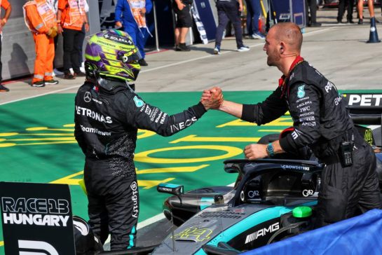 Lewis Hamilton (GBR) Mercedes AMG F1 W15 celebrates his third position in parc ferme.
21.07.2024. Formula 1 World Championship, Rd 13, Hungarian Grand Prix, Budapest, Hungary, Race Day.
- www.xpbimages.com, EMail: requests@xpbimages.com © Copyright: Batchelor / XPB Images