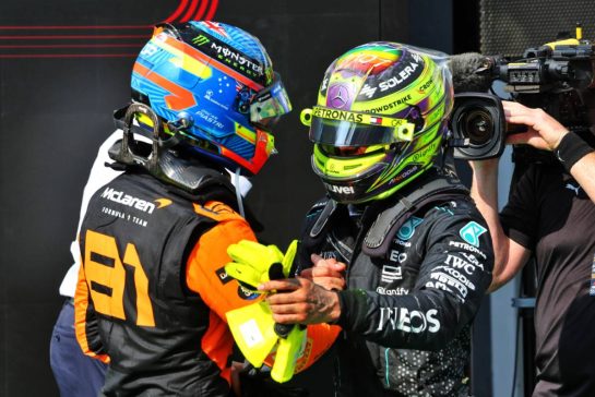 (L to R): Race winner Oscar Piastri (AUS) McLaren celebrates with third placed Lewis Hamilton (GBR) Mercedes AMG F1 in parc ferme.
21.07.2024. Formula 1 World Championship, Rd 13, Hungarian Grand Prix, Budapest, Hungary, Race Day.
- www.xpbimages.com, EMail: requests@xpbimages.com © Copyright: Batchelor / XPB Images