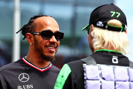 Lewis Hamilton (GBR) Mercedes AMG F1 with Valtteri Bottas (FIN) Sauber on the drivers' parade.
21.07.2024. Formula 1 World Championship, Rd 13, Hungarian Grand Prix, Budapest, Hungary, Race Day.
- www.xpbimages.com, EMail: requests@xpbimages.com © Copyright: Coates / XPB Images