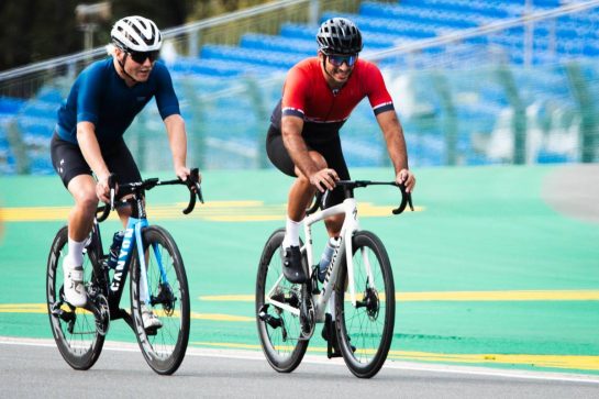 (L to R): Valtteri Bottas (FIN) Sauber rides the circuit with Carlos Sainz Jr (ESP) Ferrari.
25.07.2024. Formula 1 World Championship, Rd 14, Belgian Grand Prix, Spa Francorchamps, Belgium, Preparation Day.
- www.xpbimages.com, EMail: requests@xpbimages.com © Copyright: Bearne / XPB Images