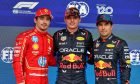 Qualifying top three in parc ferme (L to R): Charles Leclerc (MON) Ferrari, second; Max Verstappen (NLD) Red Bull Racing, pole position; Sergio Perez (MEX) Red Bull Racing, third. 27.07.2024. Formula 1 World Championship, Rd 14, Belgian Grand Prix, Spa Francorchamps, Belgium, Qualifying Day. - www.xpbimages.com, EMail: requests@xpbimages.com © Copyright: Moy / XPB Images