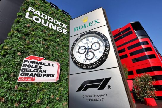 Paddock atmosphere - Rolex clock.
28.07.2024. Formula 1 World Championship, Rd 14, Belgian Grand Prix, Spa Francorchamps, Belgium, Race Day.
- www.xpbimages.com, EMail: requests@xpbimages.com © Copyright: Moy / XPB Images