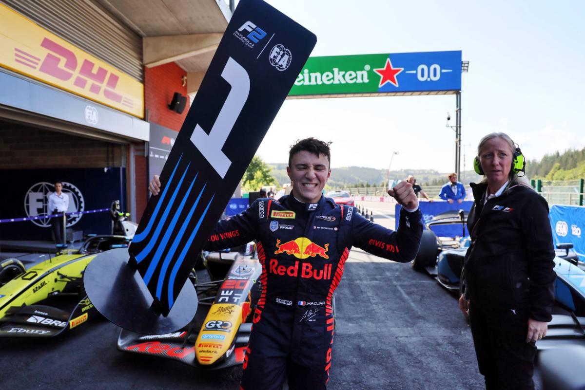Race winner Isack Hadjar (FRA) Campos Racing celebrates in parc ferme.
28.07.2024. Formula 2 Championship, Rd 10, Feature Race, Spa-Francorchamps, Belgium, Sunday.
- www.xpbimages.com, EMail: requests@xpbimages.com Copyright: XPB Images