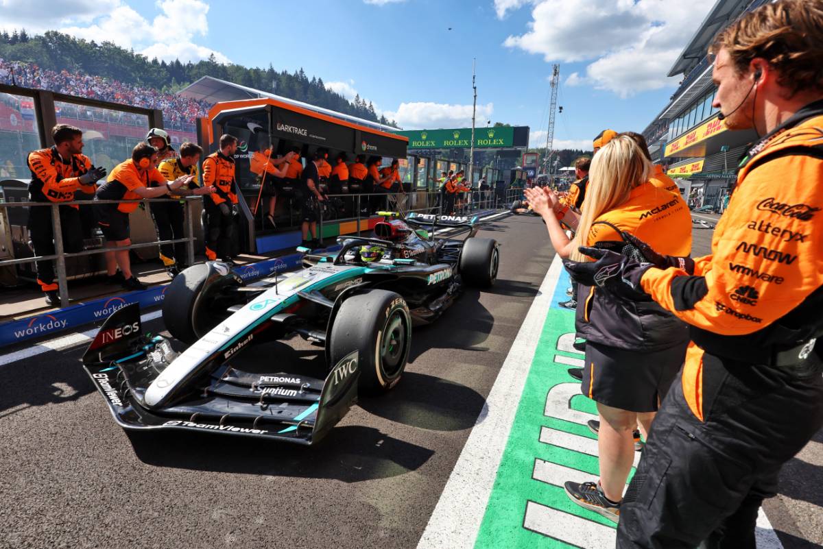 Lewis Hamilton (GBR) Mercedes AMG F1 W15 enters parc ferme.
28.07.2024. Formula 1 World Championship, Rd 14, Belgian Grand Prix, Spa Francorchamps, Belgium, Race Day.
- www.xpbimages.com, EMail: requests@xpbimages.com © Copyright: Moy / XPB Images