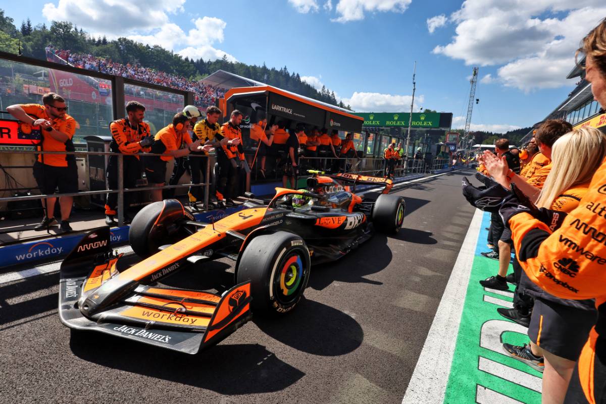 Lando Norris (GBR) McLaren MCL38 enters parc ferme.
28.07.2024. Formula 1 World Championship, Rd 14, Belgian Grand Prix, Spa Francorchamps, Belgium, Race Day.
- www.xpbimages.com, EMail: requests@xpbimages.com © Copyright: Moy / XPB Images