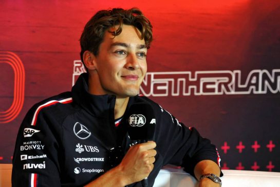 George Russell (GBR) Mercedes AMG F1 in the FIA Press Conference.
22.08.2024. Formula 1 World Championship, Rd 15, Dutch Grand Prix, Zandvoort, Netherlands, Preparation Day.
- www.xpbimages.com, EMail: requests@xpbimages.com © Copyright: Moy / XPB Images