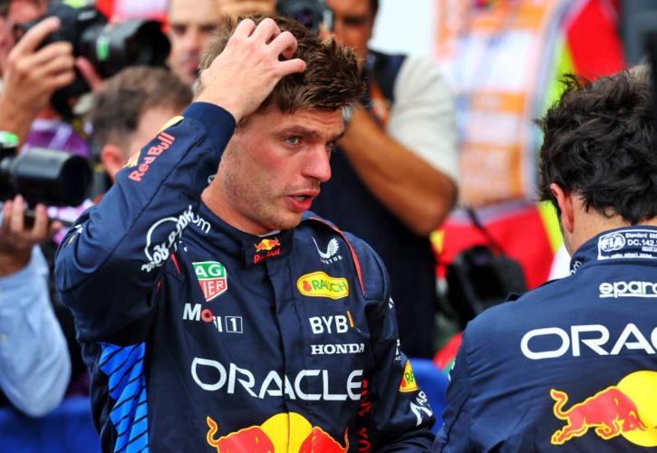 Second placed Max Verstappen (NLD) Red Bull Racing with team mate Sergio Perez (MEX) Red Bull Racing in qualifying parc ferme. 24.08.2024. Formula 1 World Championship, Rd 15, Dutch Grand Prix, Zandvoort, Netherlands, Qualifying Day. - www.xpbimages.com, EMail: requests@xpbimages.com © Copyright: Batchelor / XPB Images