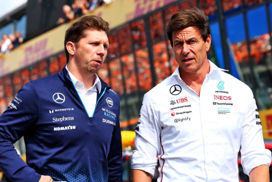 (L to R): James Vowles (GBR) Williams Racing Team Principal with Toto Wolff (GER) Mercedes AMG F1 Shareholder and Executive Director.
25.08.2024. Formula 1 World Championship, Rd 15, Dutch Grand Prix, Zandvoort, Netherlands, Race Day.
- www.xpbimages.com, EMail: requests@xpbimages.com © Copyright: Coates / XPB Images