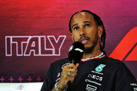 Lewis Hamilton (GBR) Mercedes AMG F1 in the FIA Press Conference.
29.08.2024. Formula 1 World Championship, Rd 16, Italian Grand Prix, Monza, Italy, Preparation Day.
- www.xpbimages.com, EMail: requests@xpbimages.com © Copyright: Bearne / XPB Images