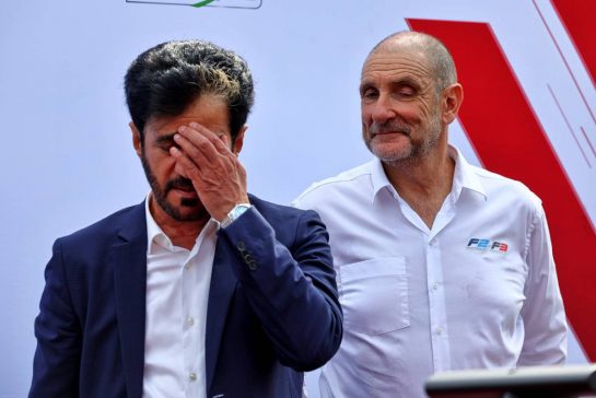 (L to R): Mohammed Bin Sulayem (UAE) FIA President with Bruno Michel (FRA) F2 and F3 Chief Executive Officer.
31.08.2024. Formula 1 World Championship, Rd 16, Italian Grand Prix, Monza, Italy, Qualifying Day.
- www.xpbimages.com, EMail: requests@xpbimages.com © Copyright: Batchelor / XPB Images