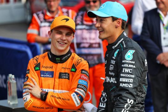 (L to R): second placed Oscar Piastri (AUS) McLaren in qualifying parc ferme with third placed George Russell (GBR) Mercedes AMG F1.
31.08.2024. Formula 1 World Championship, Rd 16, Italian Grand Prix, Monza, Italy, Qualifying Day.
- www.xpbimages.com, EMail: requests@xpbimages.com © Copyright: Batchelor / XPB Images