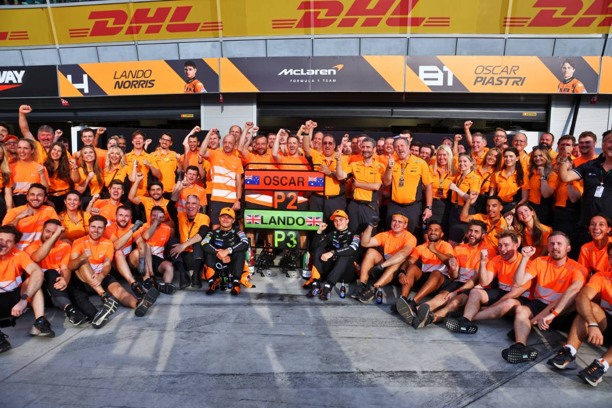 Lando Norris (GBR) McLaren and Oscar Piastri (AUS) McLaren celebrate a 2-3 finish with the team. 01.09.2024. Formula 1 World Championship, Rd 16, Italian Grand Prix, Monza, Italy, Race Day. - www.xpbimages.com, EMail: requests@xpbimages.com © Copyright: XPB Images