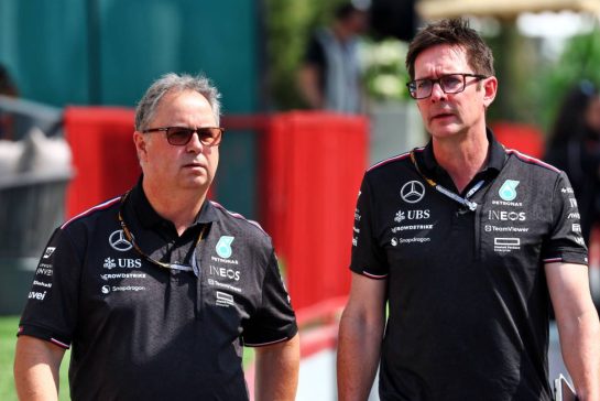 (L to R): Ron Meadows (GBR) Mercedes AMG F1 Sporting Director with Andrew Shovlin (GBR) Mercedes AMG F1 Trackside Engineering Director.
12.09.2024. Formula 1 World Championship, Rd 17, Azerbaijan Grand Prix, Baku Street Circuit, Azerbaijan, Preparation Day.
- www.xpbimages.com, EMail: requests@xpbimages.com © Copyright: Coates / XPB Images
