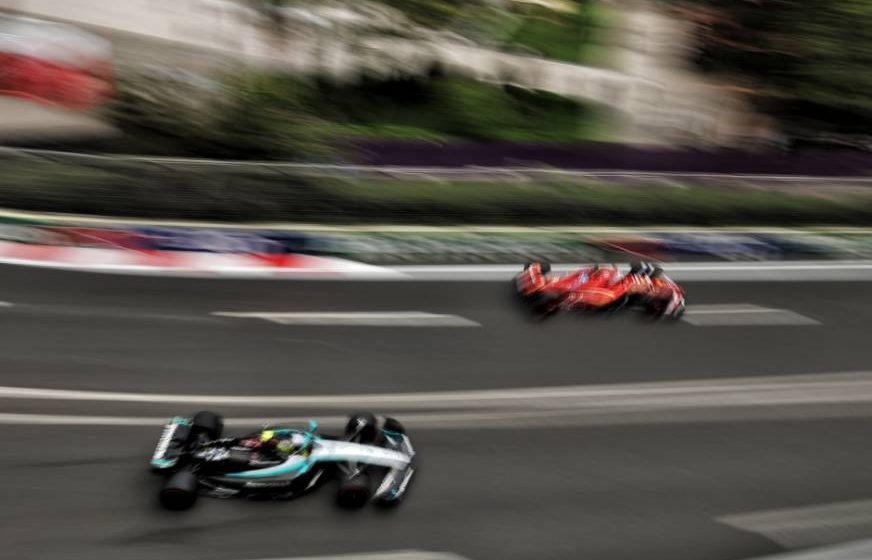 Charles Leclerc (MON) Ferrari SF-24 and Lewis Hamilton (GBR) Mercedes AMG F1 W15. 14.09.2024. Formula 1 World Championship, Rd 17, Azerbaijan Grand Prix, Baku Street Circuit, Azerbaijan, Qualifying Day. - www.xpbimages.com, EMail: requests@xpbimages.com © Copyright: Bearne / XPB Images